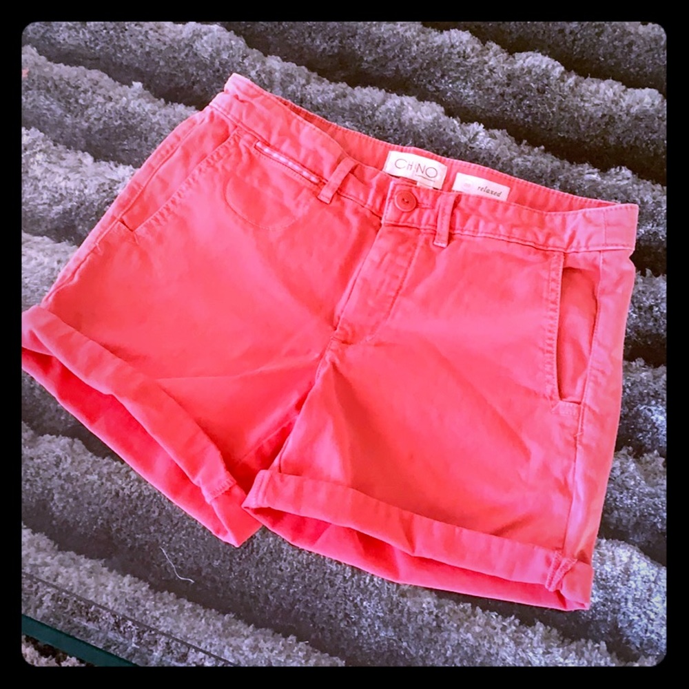 Chino x Anthropologie relaxed fit flat front bright pink shorts